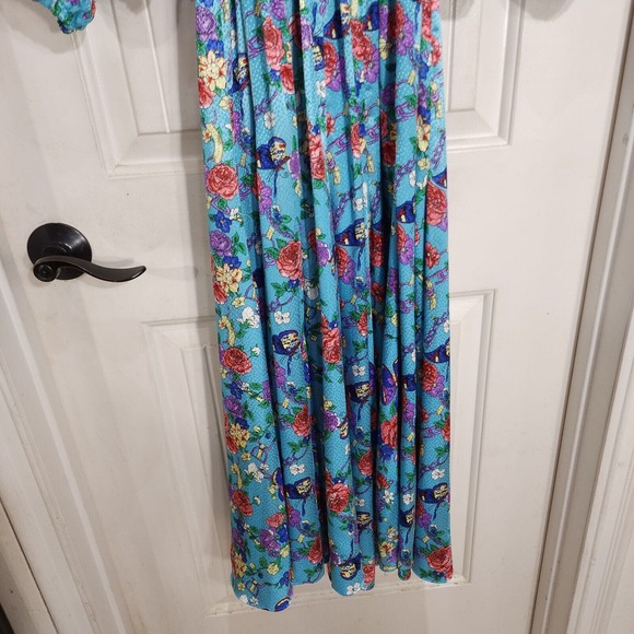 Diane Freis Womens Dress Jacket Set Vtg Georgette Blue Polka Dot Floral Maxi 6 - Picture 10 of 16